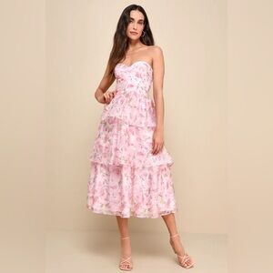 Lulu's Pink Floral Strapless Dress